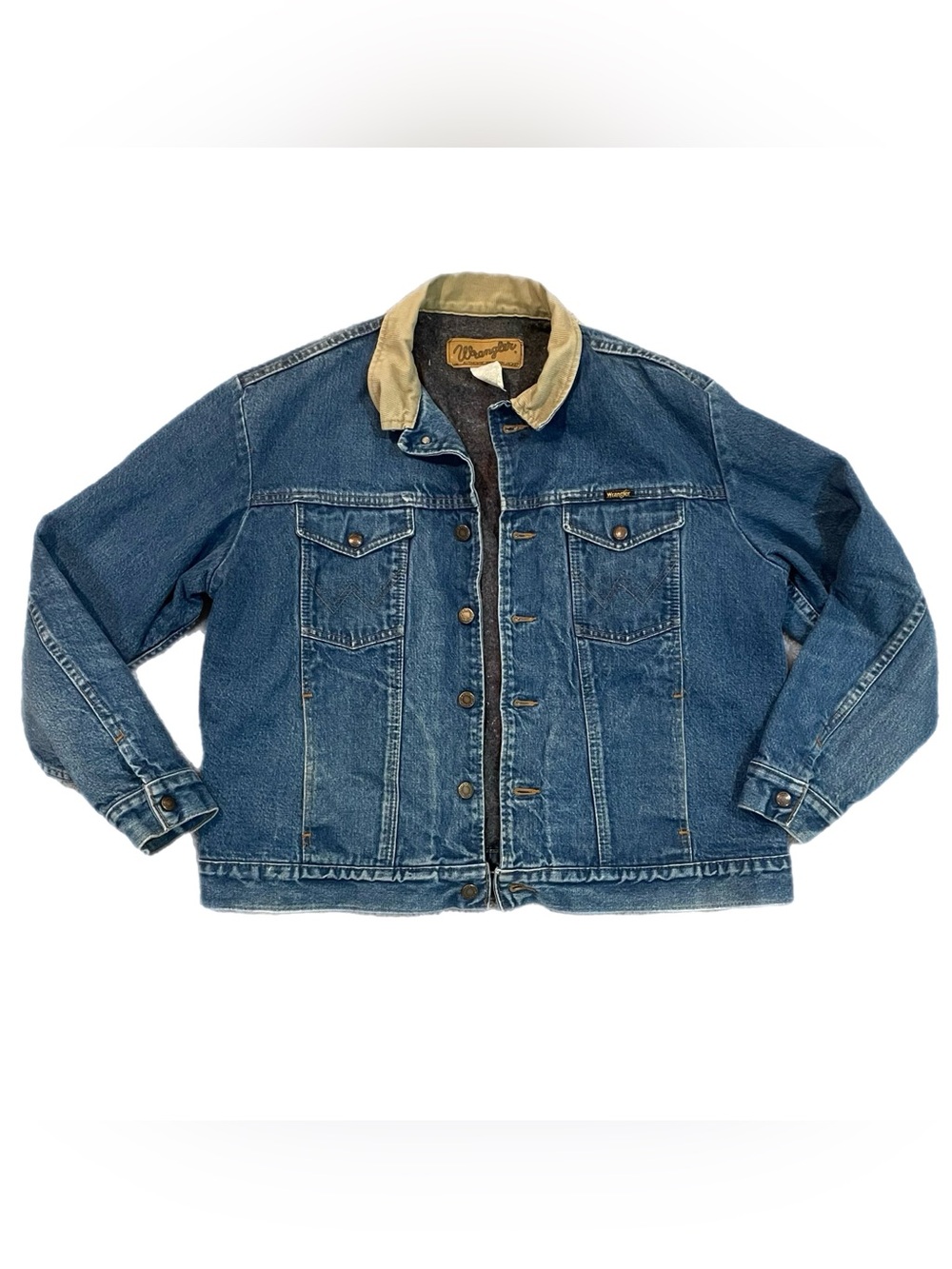 Vtg Wrangler Denim Jacket 80s Blanket Lined Corduroy Collar Jean Barn Coat XL 46